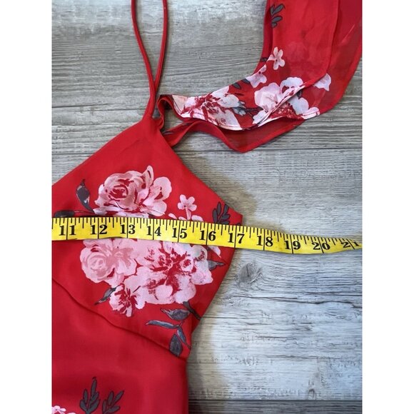 Speechless‎ Red Floral Midi Dress NWT Sz M, High-low Hem, Ruffles, Fairy - Picture 10 of 12